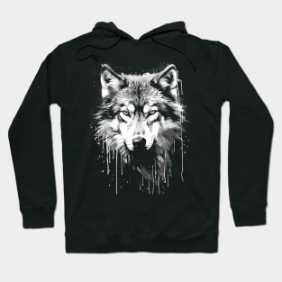 Black and White Paint Dripping Wolf Tee Hoodie